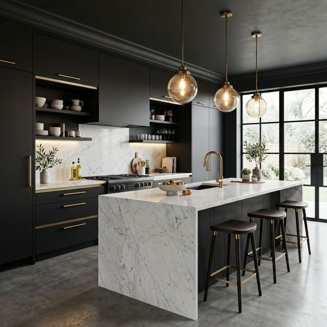 Modern dark kitchen renovation in Edmonton by Vanova